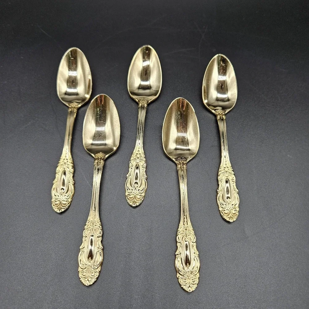 Towle Gold Electroplate Stainless 5 Teaspoons Flatware TWS545 Scrolls